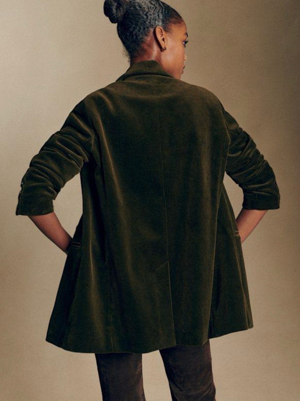Sezane Chelsea Dark Olive Corduroy Blazer